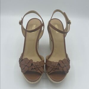 Michael Kors Tan Floral Wedge Sandals Size 8.5 NEW